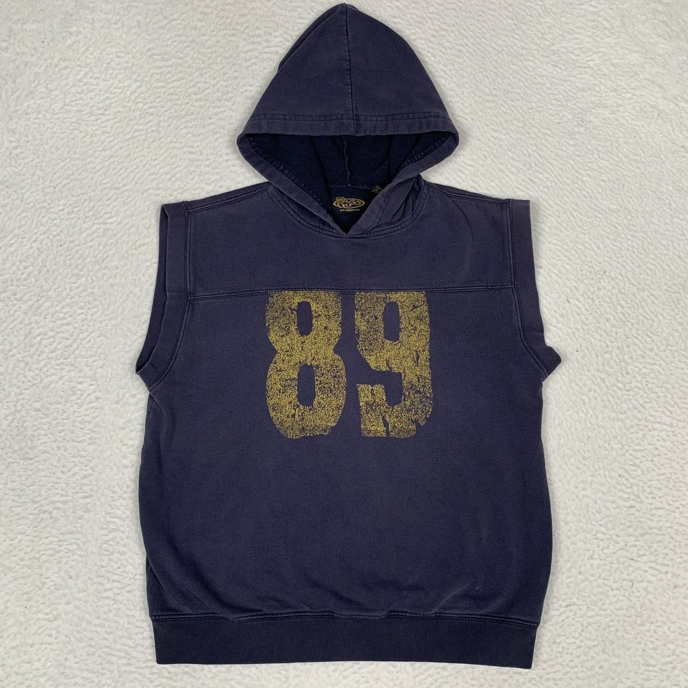 Vintage Lee Pipes Sleeveless Hoodie Youth Size L (14/16) Pullover Navy (STAINS)